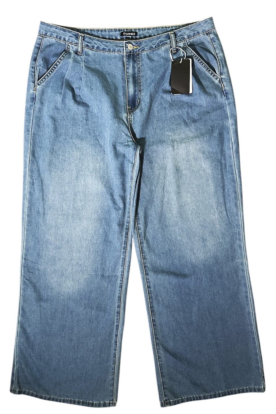 NWT Flamingo Pleated Wide Leg High-Rise Jeans Women's 2XL (38x30)